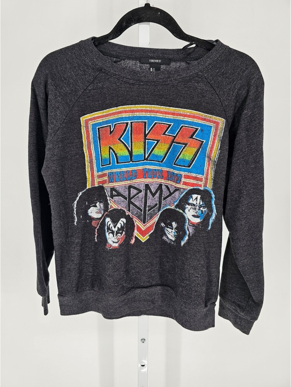 Forever 21 KISS ARMY Graphic Pullover Charcoal Black Sweatshirt Sz S